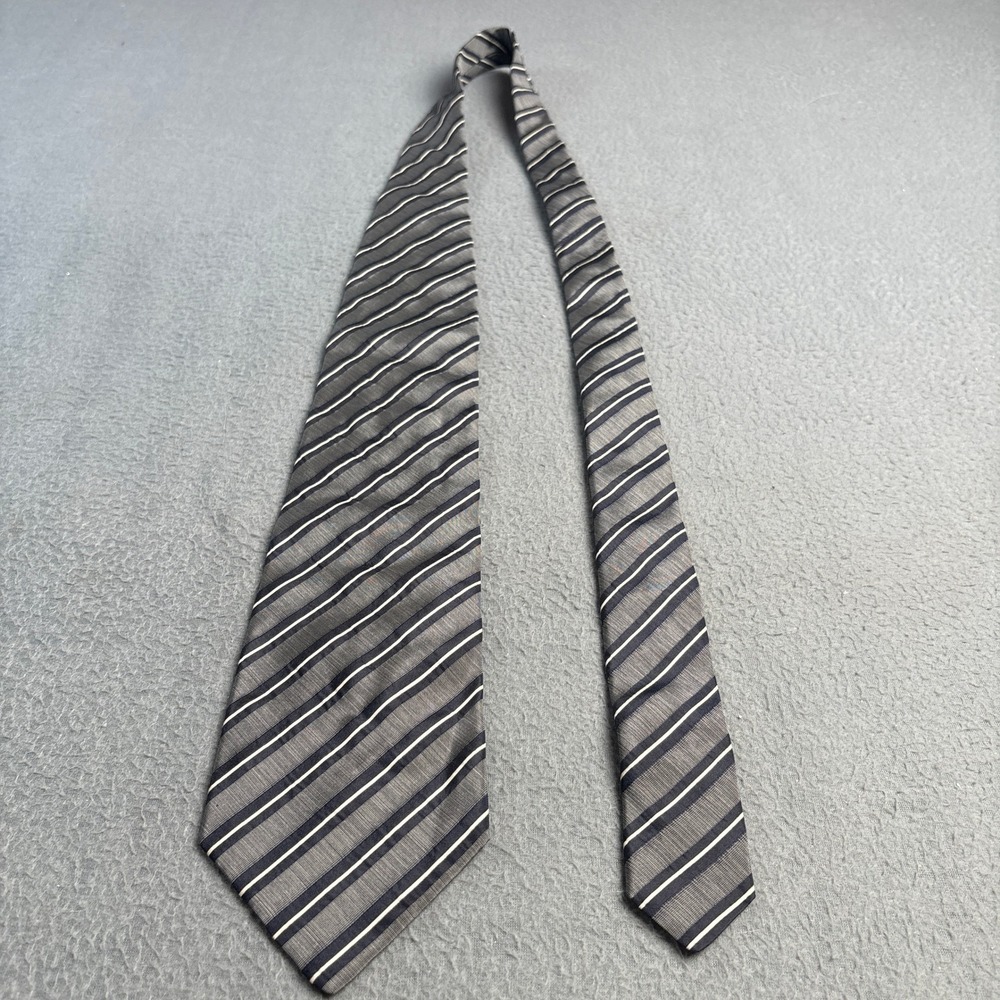 Country Road Mens Grey Navy Striped Silk Tie Hand Finished in Italy